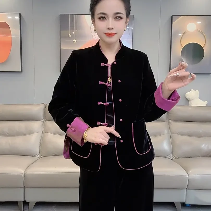 2025早秋新款中式国风立领盘扣设计两面穿外套阔太太气质上衣5128