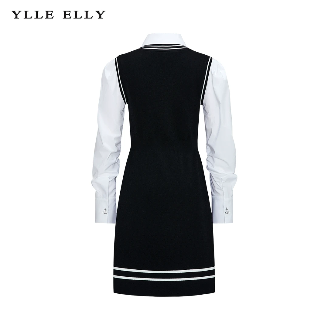 【羊羊专属】学院风连衣裙2024早春新款拼接衬衫针织裙