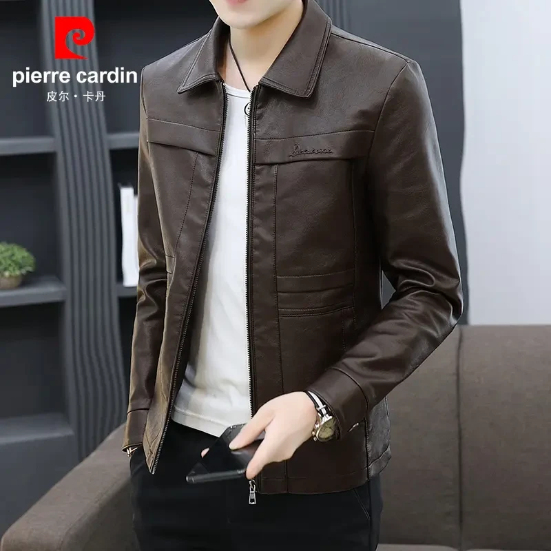 皮尔卡丹皮衣男外套春秋季韩版痞帅气百搭男士机车皮夹克vintage