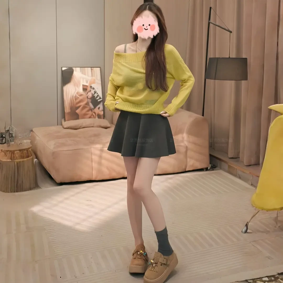 2025早秋新款松弛感宽松显瘦纯色打底衫薄款针织衫百搭裙裤套装女