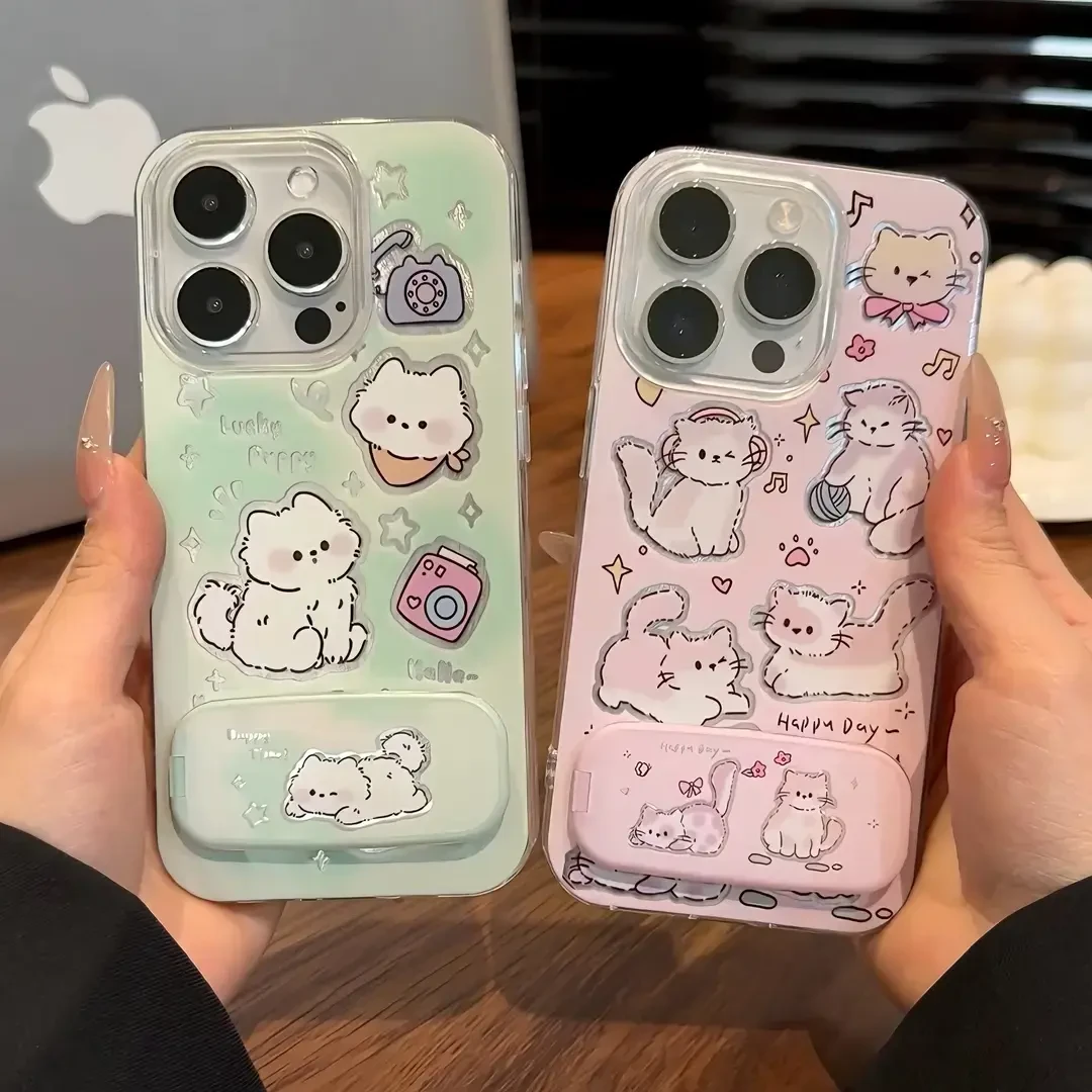 适用可爱猫咪小狗支架iPhone15苹果16手机壳华为p70/vivo小米oppo