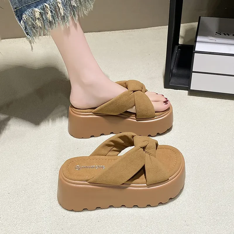 2025夏季7cm厚底蝴蝶结新款外出女凉鞋防滑网红时尚仙女风ins拖鞋