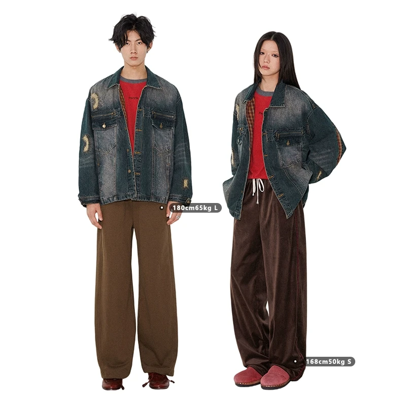 物理少年「山谷牧歌」落肩设计复古水洗破洞牛仔夹克