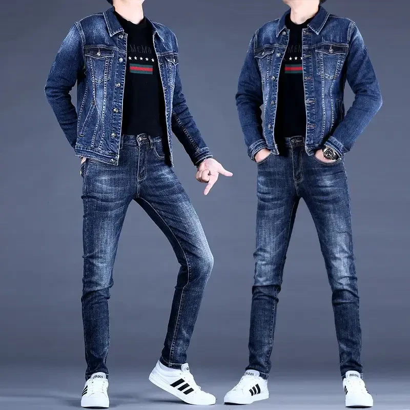 男士抗皱牛仔套装2025新款春秋季外套防风潮流休闲夹克上衣显瘦