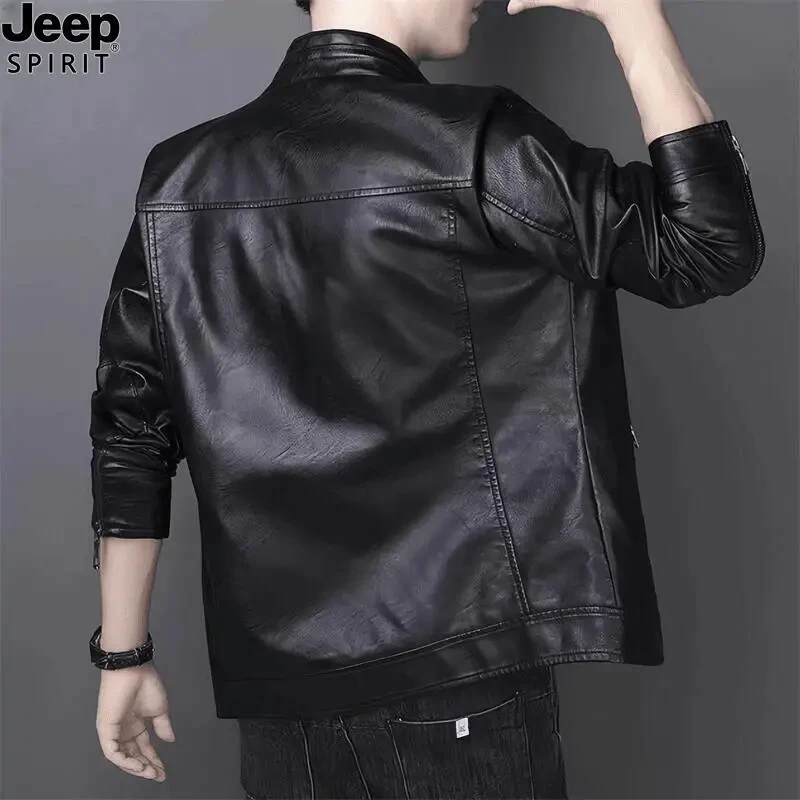 JEEPSPIRIT高档海宁男皮衣春秋季潮流帅气皮夹克休闲上衣男装外套