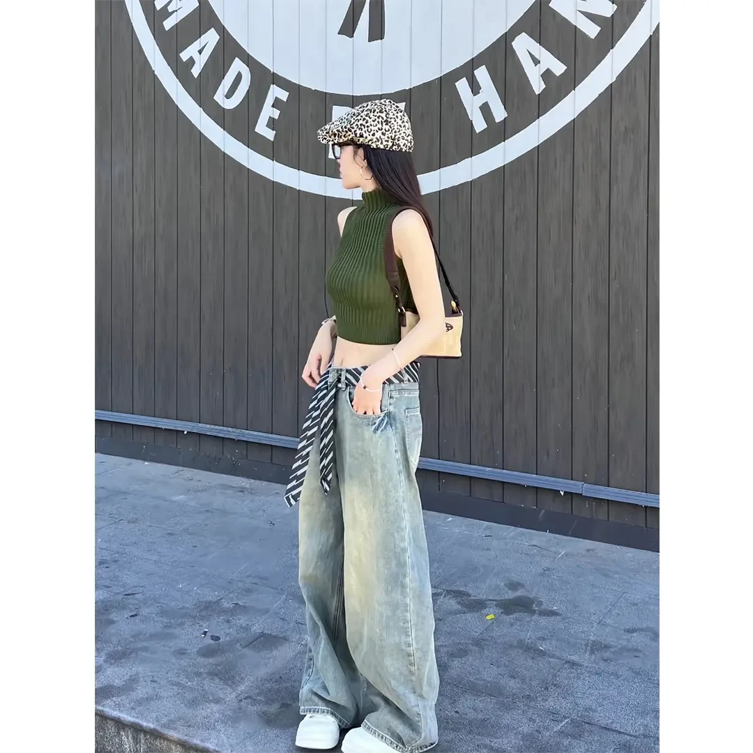 女生韩系ins衣服无袖针织衫上衣秋季新款气质小众设计感休闲裤