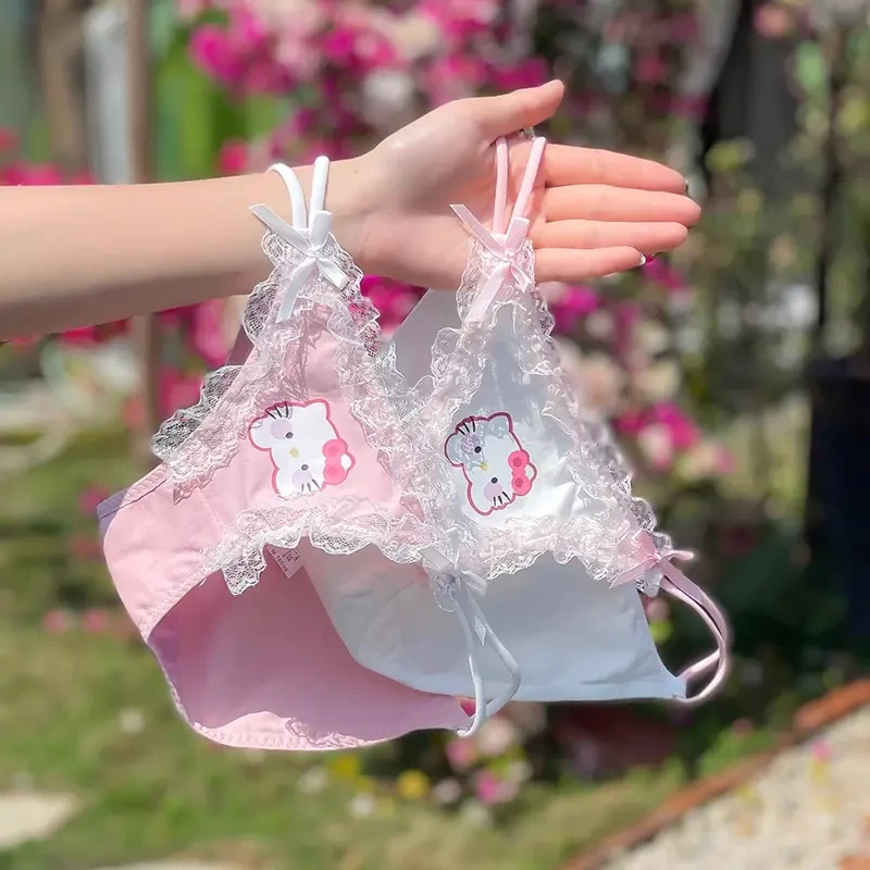 日系可爱甜美Kitty猫少女低腰内裤女士蕾丝性感低腰大码三角裤头