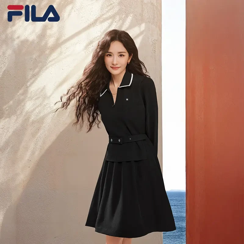 Fila/斐乐【杨幂同款】2025年女收腰显瘦长袖运动连衣裙F11W513301F