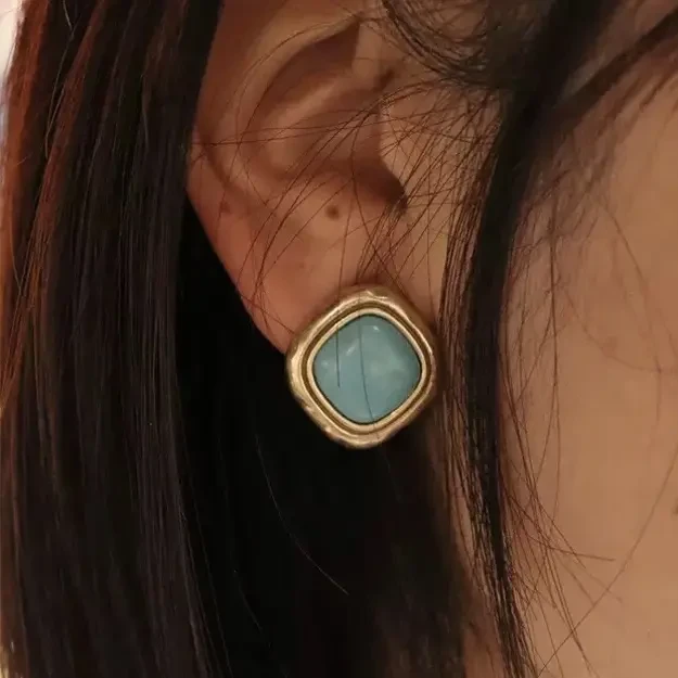 铜合金耳饰 铜合金复古港风耳饰【6781】青雀閣 高级感小方块耳钉