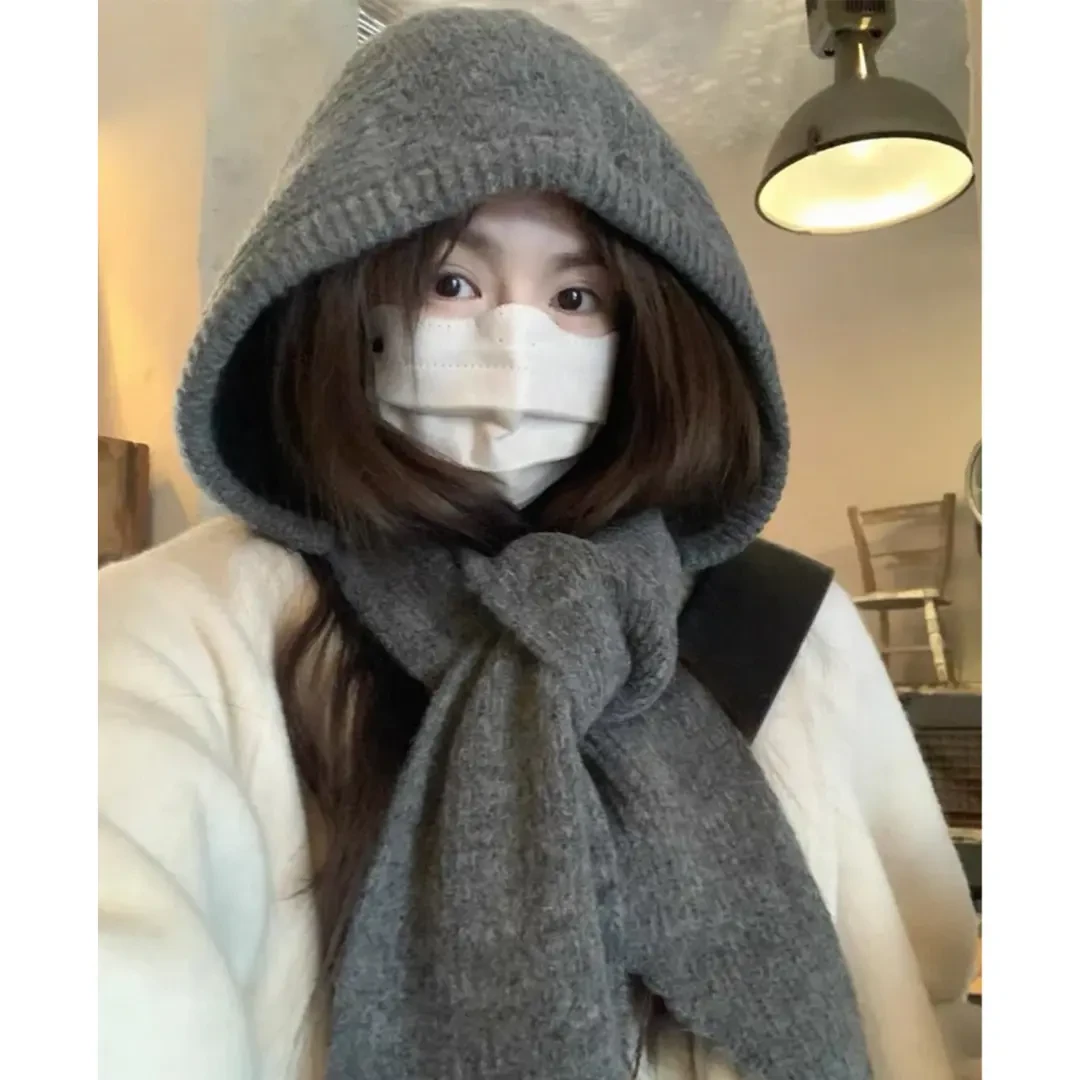 2025升级款巴拉克拉法帽女连帽围脖秋冬披肩针织毛线帽子围巾围脖