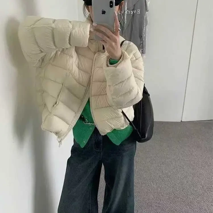 韩系简约立领排骨短款白鸭绒保暖显瘦女冬外套
