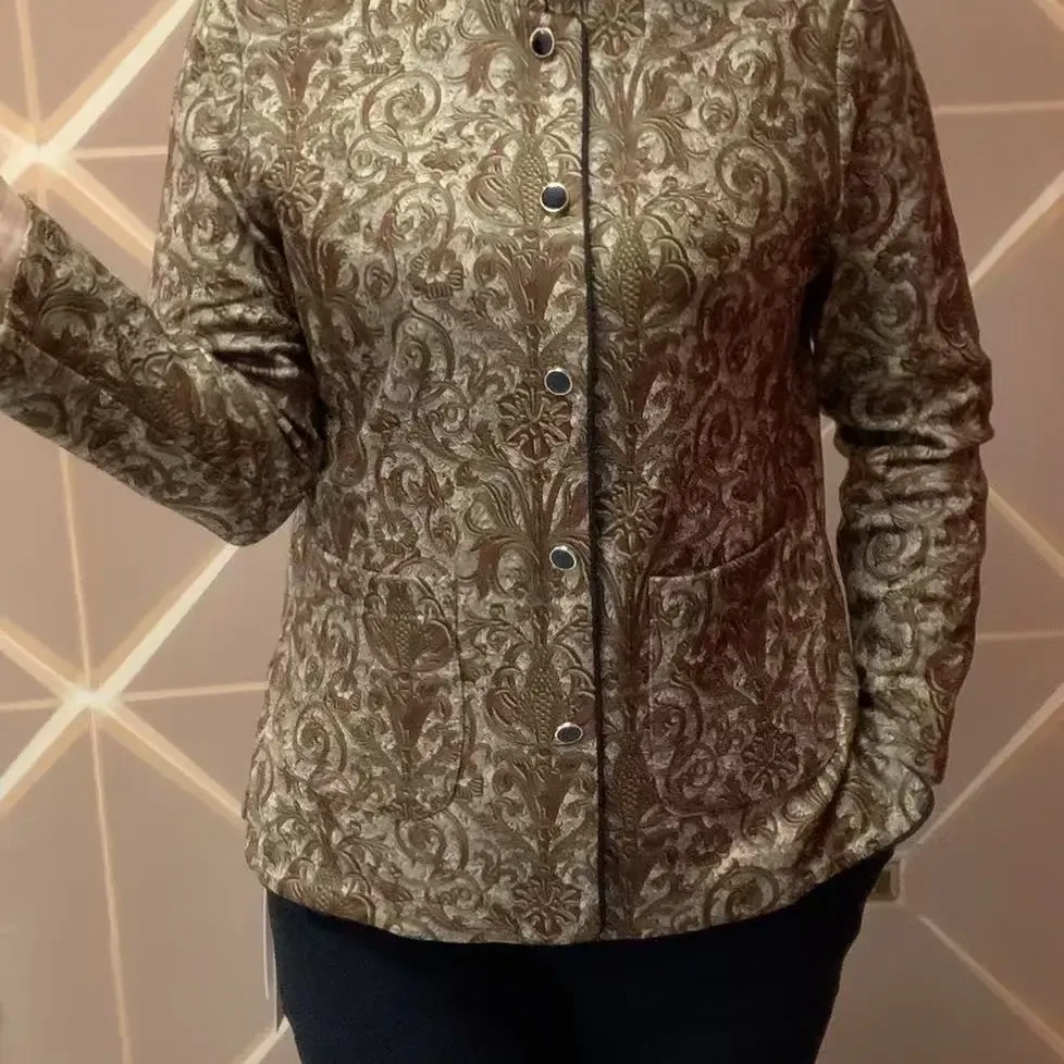 232#秋冬季节贴兜揉棉妈妈开衫