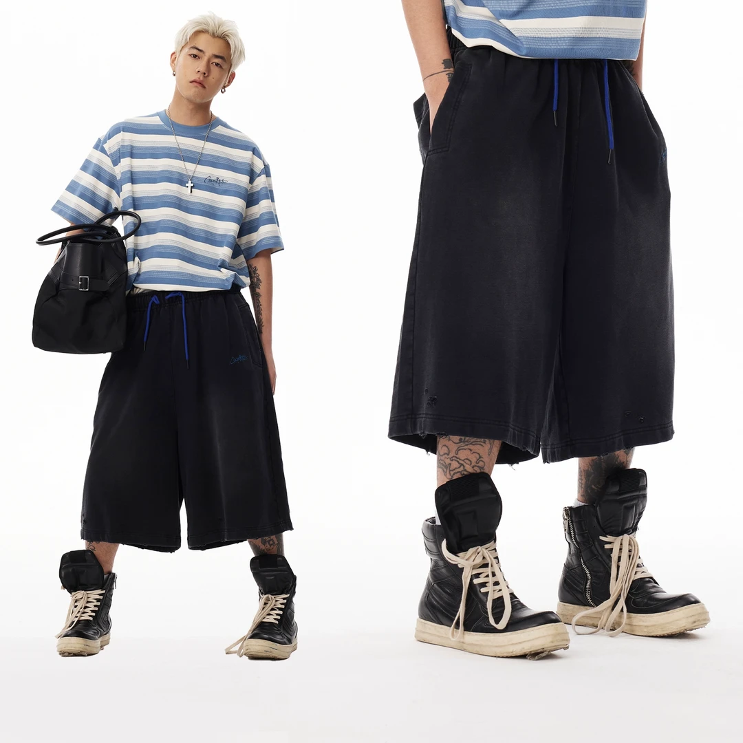 CoosRetro美式复古水洗破坏刺绣短裤春夏休闲做旧牛仔裤CS52L15