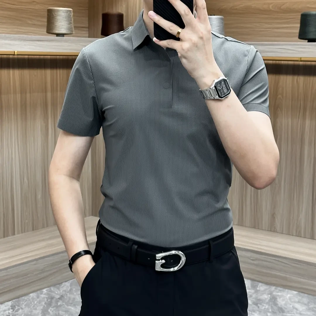永墨亦-男士夏季休闲商务轻奢时尚百搭高弹薄款翻领polo短袖6068