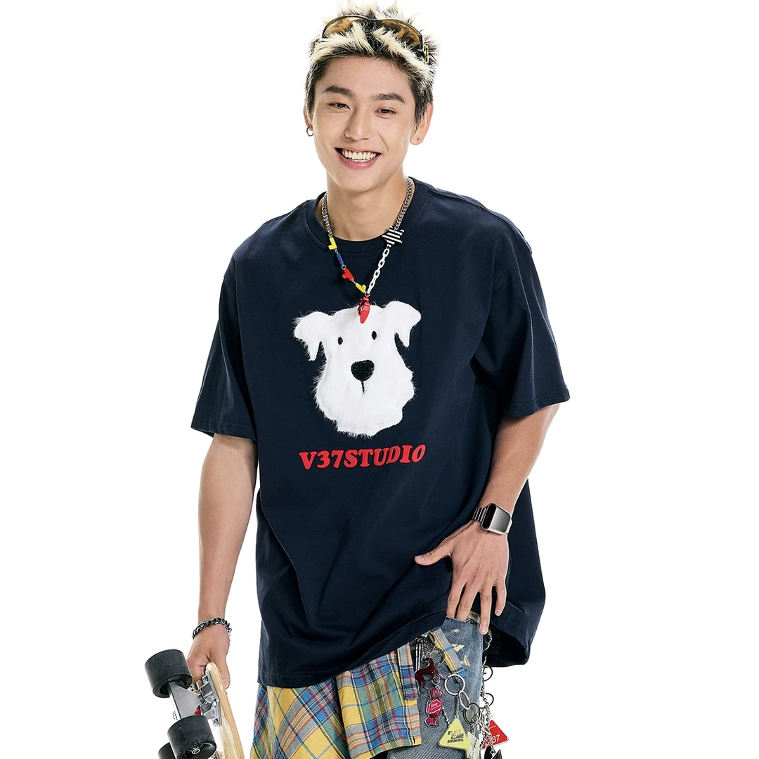 V37青少年凉感短袖t恤男款2025夏季新款简约高级感痞帅五分体恤衫