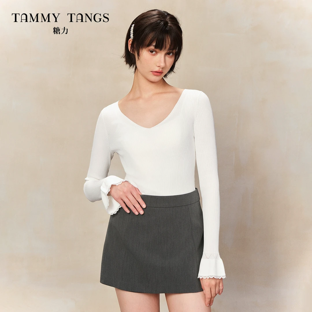【官号专属】糖力闺房少女新款长袖套头修身打底针织衫上衣女