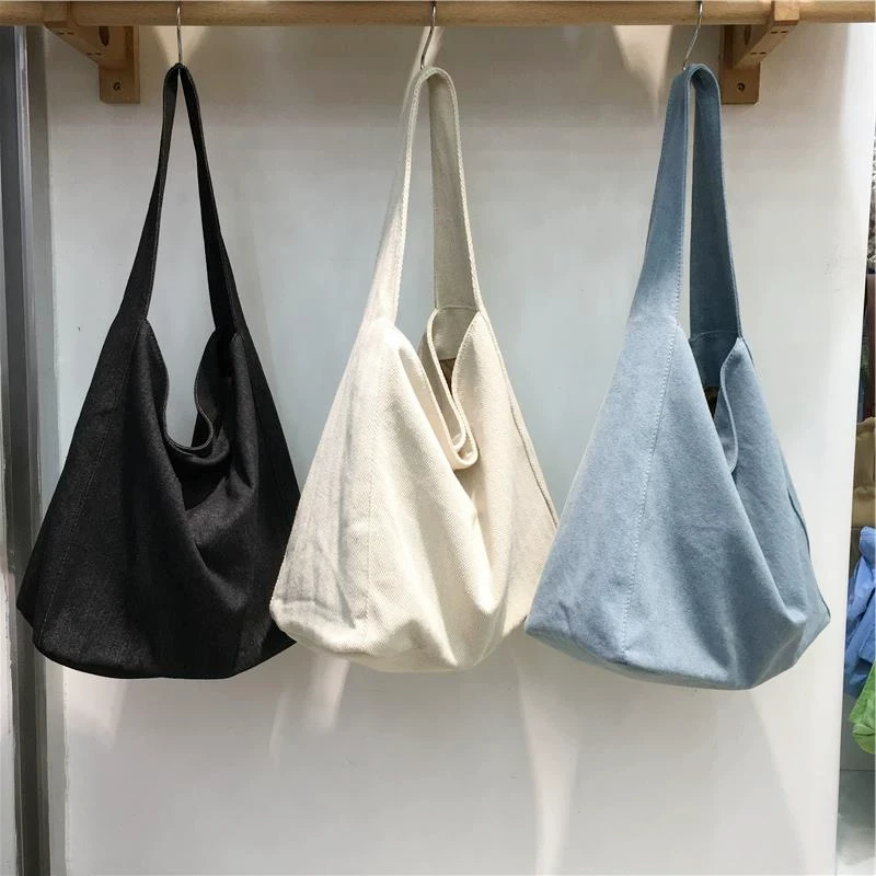 小脏柜 韩系小众ins牛仔帆布包休闲简约布袋大容量学生单肩托特包