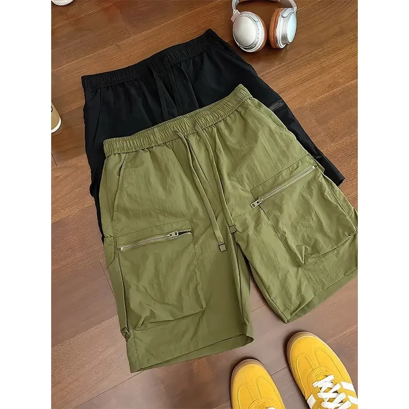 军绿色尼龙速干短裤男款夏季运动大口袋五分裤子美式机能风工装裤