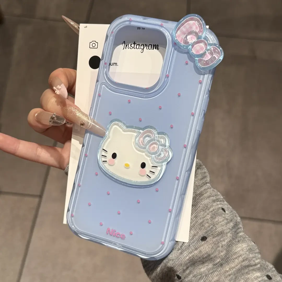 ins蝴蝶结波点KT猫适用苹果16手机壳iPhone15promax少女14/13新款