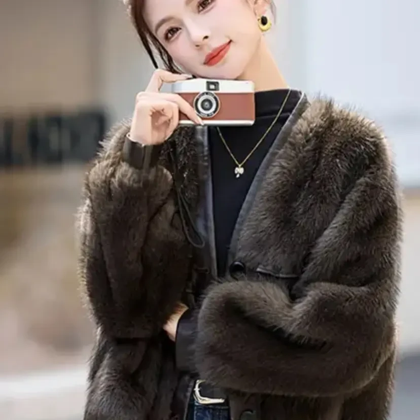 慵懒风女花瓣袖长袖千金风秋冬短外套短款绿色