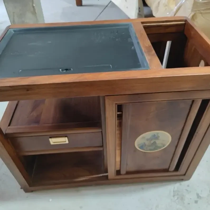 大尺寸一体茶台双推拉门茶水柜胡桃木茶边柜中式办公室泡茶茶台