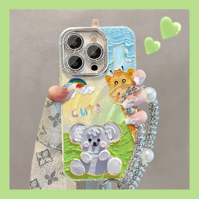 适用油画动物苹果15华为vivo/oppo小米iPhone16精孔羽纱纹手机壳