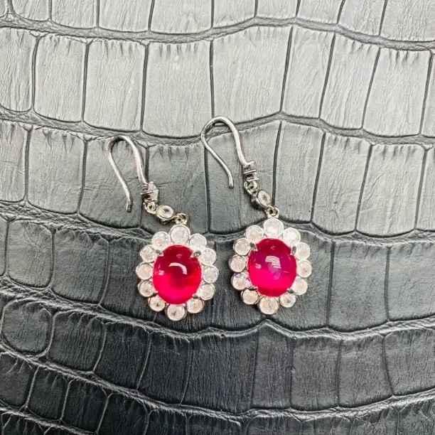 培育红宝石合成/培育精致时尚轻奢气质星光红色耳环158