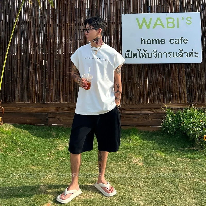 OXFREAK「字母标语印花」重磅美式背心男健身宽松运动无袖t恤