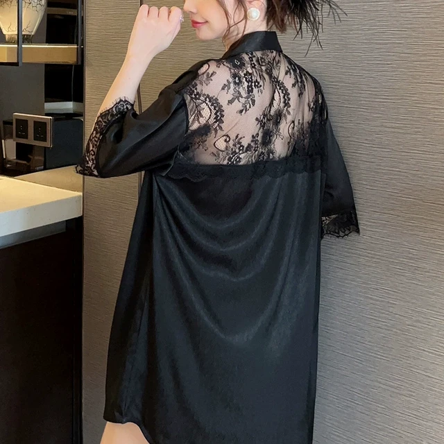 200斤大码女装胖妹妹mm夏季蕾丝衬衫睡裙性感冰丝睡衣睡袍家居服