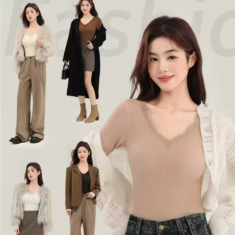 山羊绒显瘦修身时尚无痕长袖保暖内衣百搭女士加厚冬季
