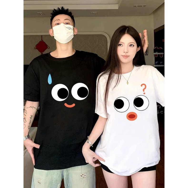 情侣装夏天款一男一女100%纯棉短袖特别的t恤2025新款高级感小众