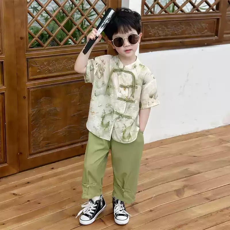 儿童汉服男童夏装国风套装2025新款男孩唐装帅气宝宝新中式演出服