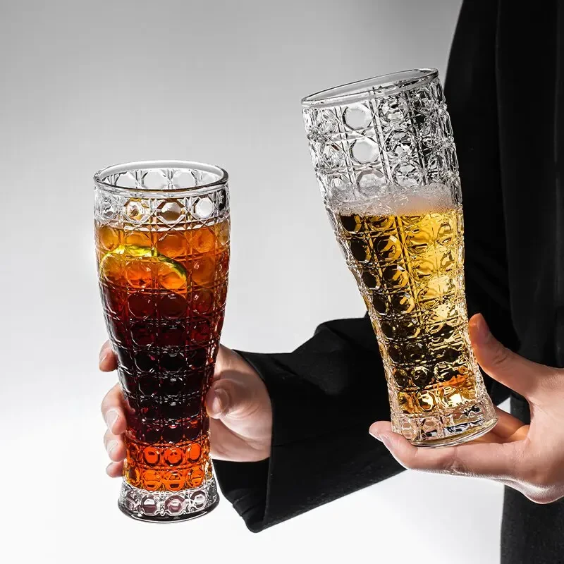 【两只装】大号宝石纹啤酒杯酒杯红酒玻璃大肚扎啤杯网红创意玻璃杯