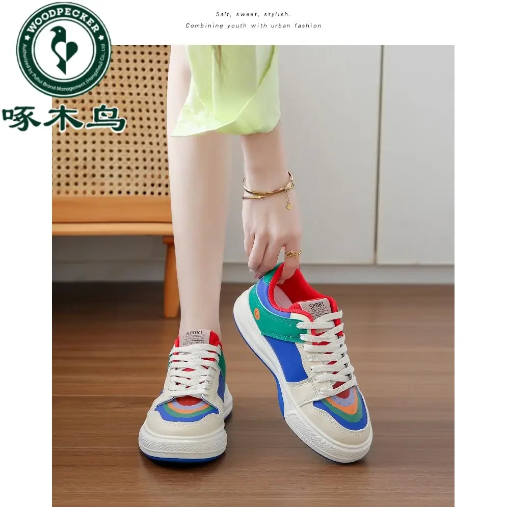 啄木鸟爆款2025新款彩虹鸳鸯鞋AB款休闲板鞋平底洋气时尚欧若风多
