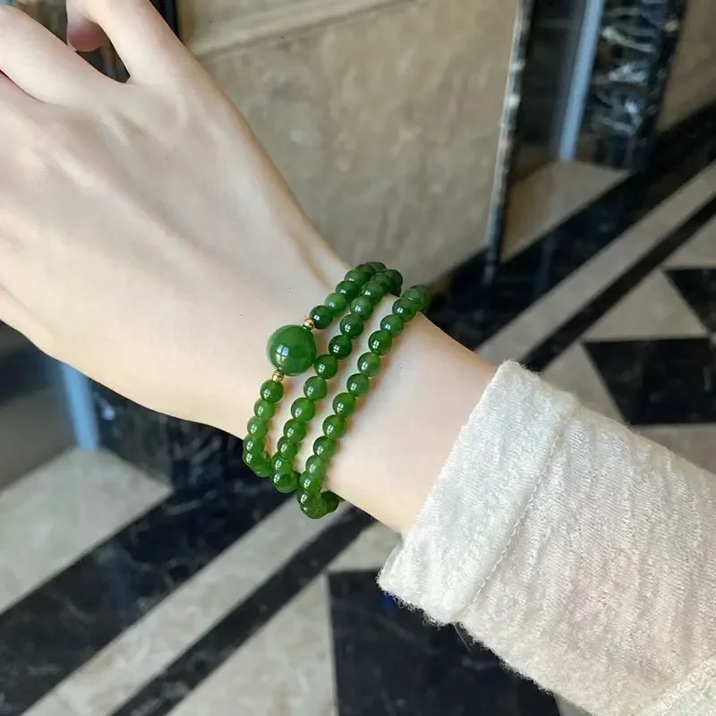 合金琉璃手链 三层缠绕菠菜绿色手链