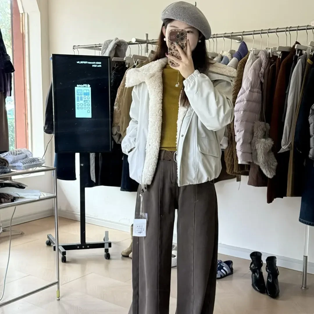 短款翻领拼接冬季外套