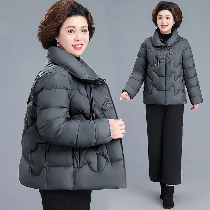 新中式短款妈妈冬装轻薄棉衣羽绒棉服2025新款中老年女冬棉袄外套