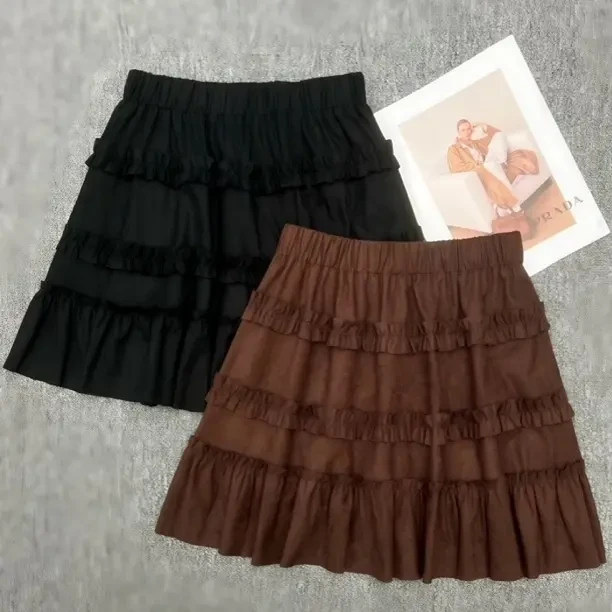 【南油颖颖】拼接复古蛋糕短裙秋冬新款小个子高腰蓬蓬80183