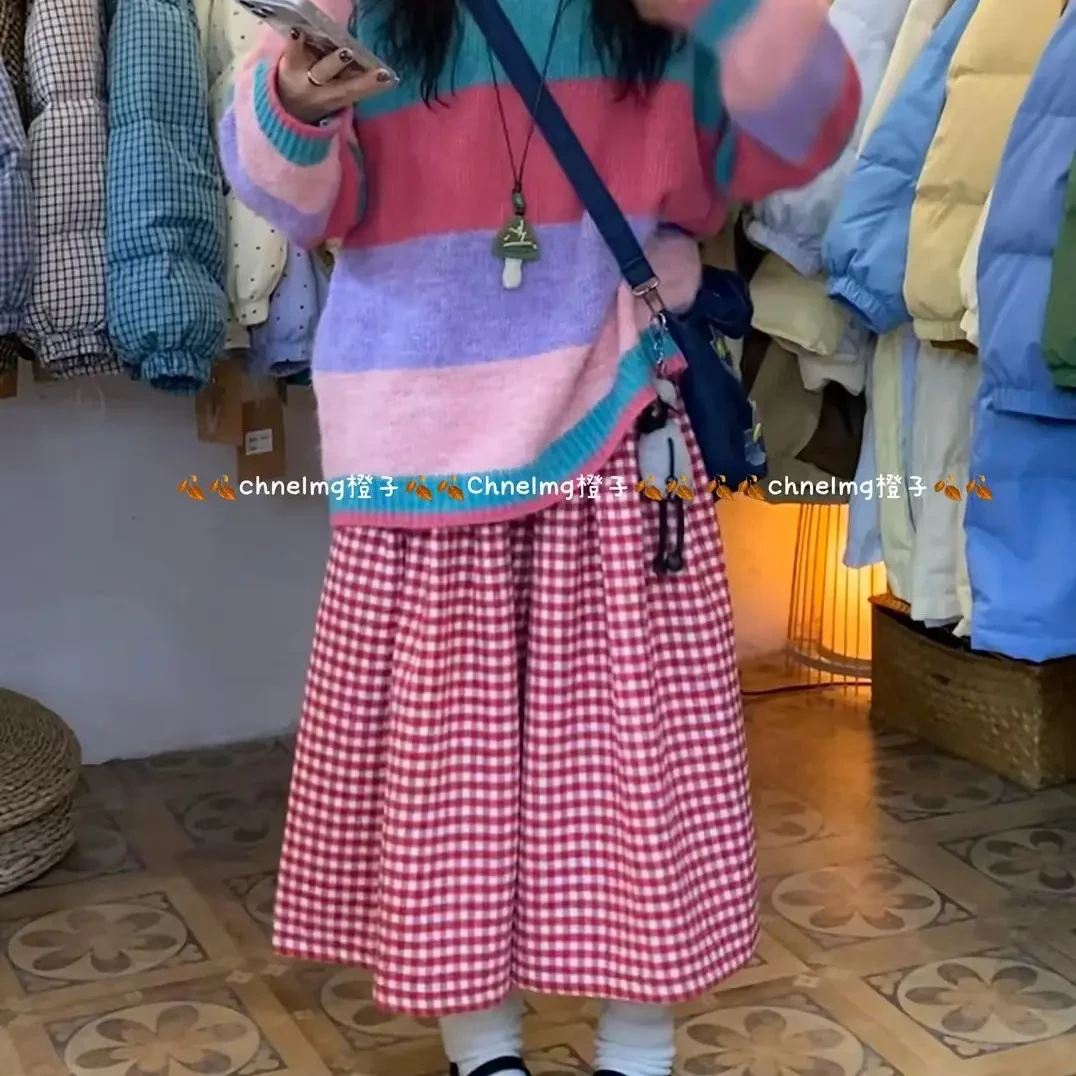 橙子家慵懒风彩色条纹针织毛衣