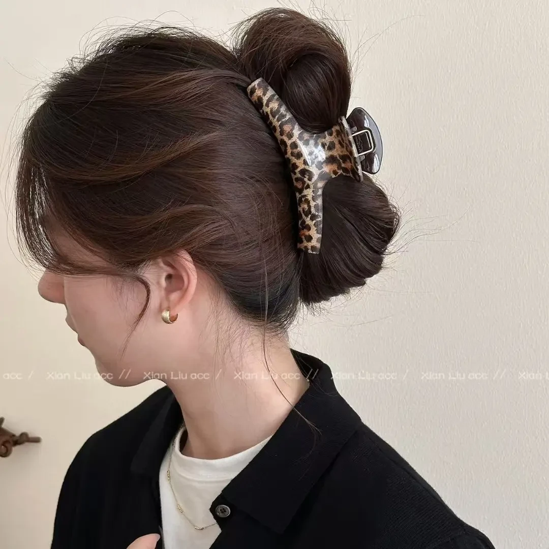 复古咖色豹纹抓夹女款后脑勺盘发夹子半扎发发夹气质百搭头饰发饰