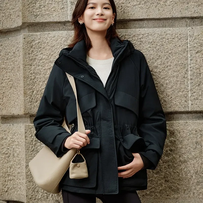 E&P2025冬季新款宽松短款收腰鹅绒羽绒服外套保暖