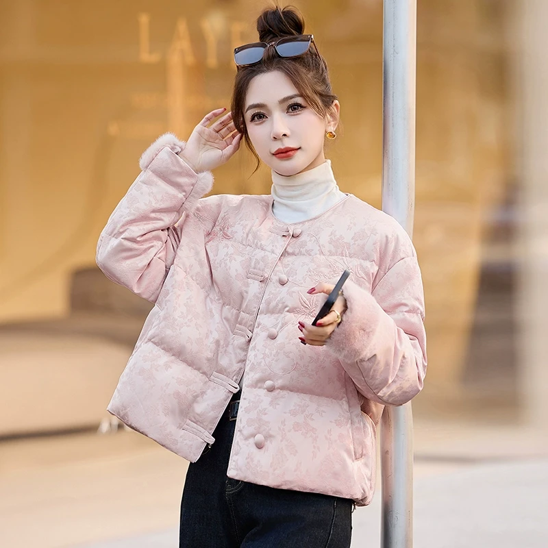 新中式国风羽绒服女士冬季2025新款爆款平湖高端短款小香风外套25