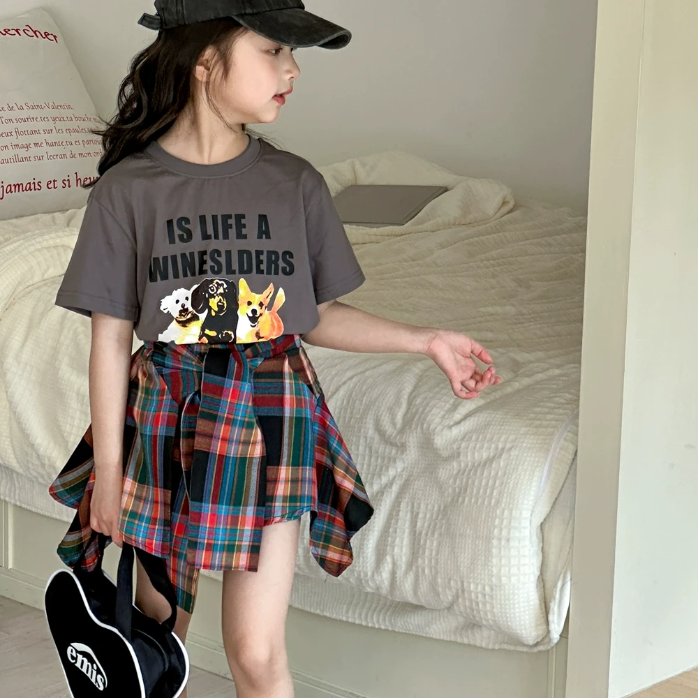 小红鱼夏装套装洋气新款儿童短袖T恤中大童独特超好看格子裙裙子