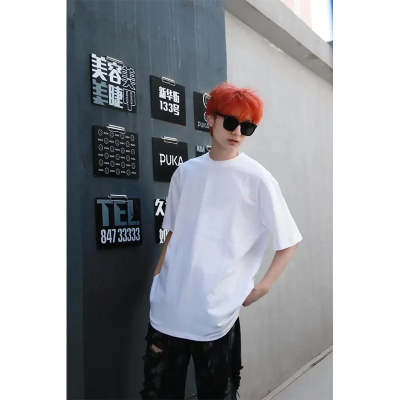 美式重磅圆领宽松T恤男短袖夏季少年感穿搭简约潮牌痞帅纯棉T恤