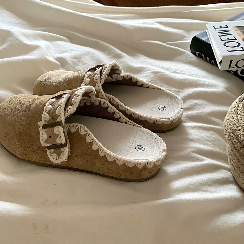 韩国ins复古勃肯鞋女2025新款休闲百搭懒人一脚蹬穆勒包头半拖鞋