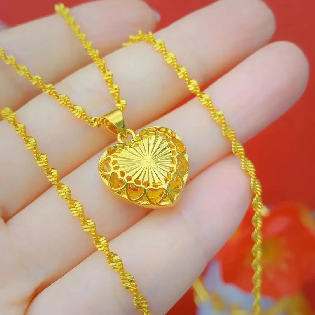 18k金色【捡漏价】港金镂空爱心项链女时尚气质百搭精美坠链送礼