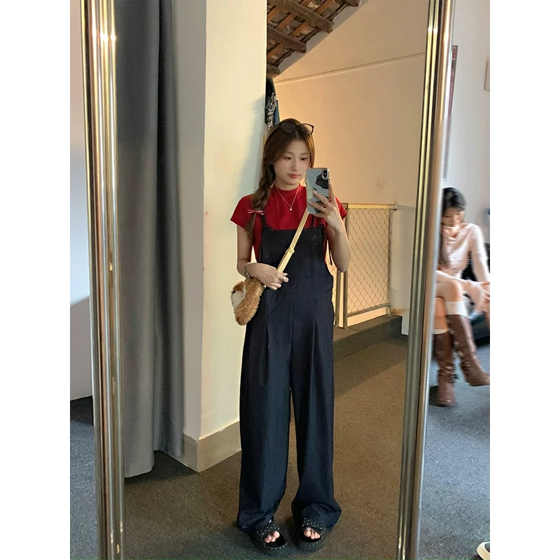 【韩11】乌77休闲垂感背带阔腿裤女宽松显瘦直筒小个子显高连体裤