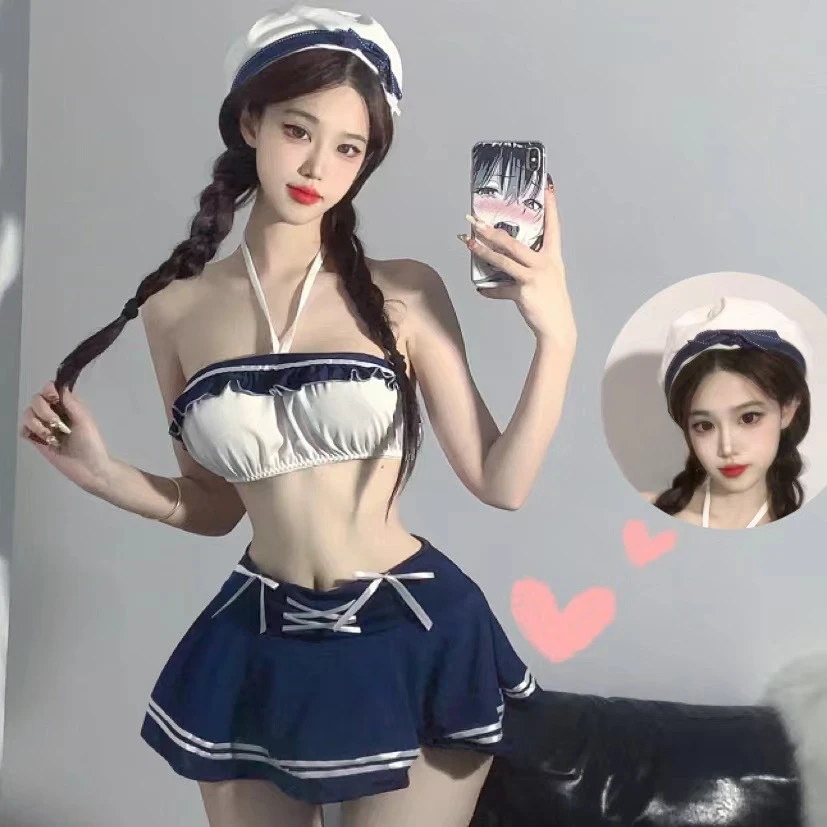 学院风甜美可爱性感睡衣女夏季校园制服套装热辣日系学妹jk超短裙