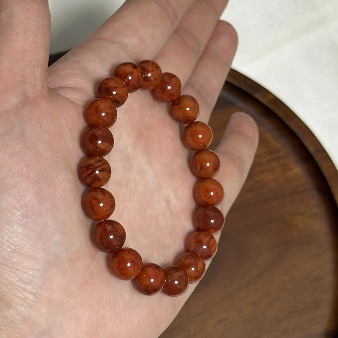 南红玛瑙牛血火焰纹素圈精美百搭女款手串