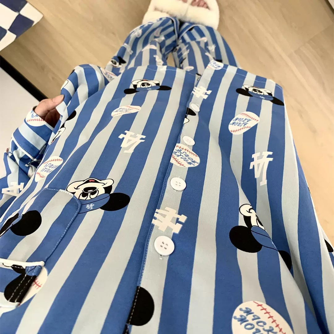 【条纹米奇】韩版卡通米奇睡衣女2025春秋套装大码开衫长裤家居服